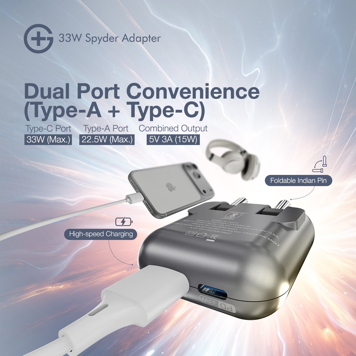 G+ Spyder Adaptor - 33W Fast Charging (Electric Grey)