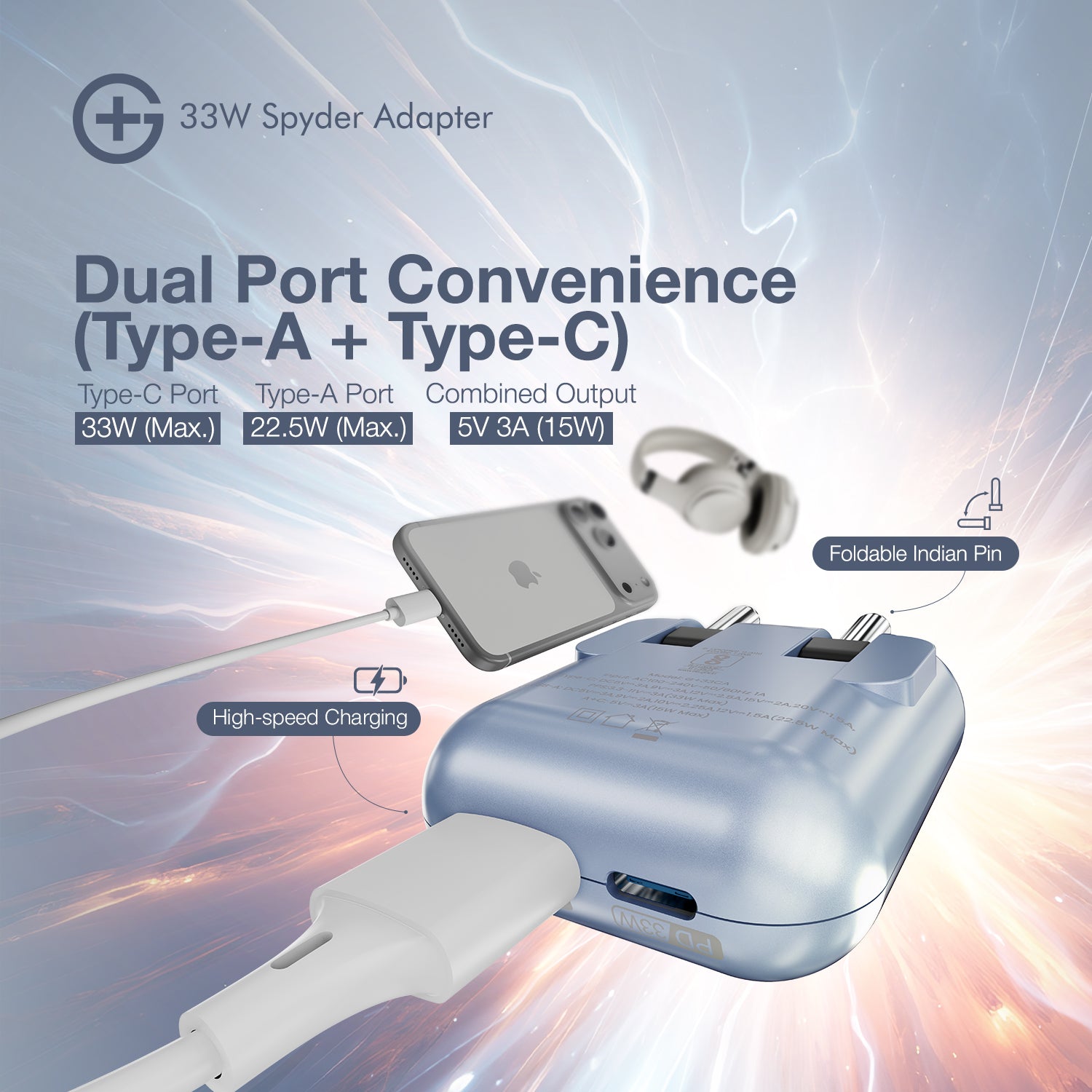 G+ Spyder Adaptor - 33W Fast Charging (Light Blue)