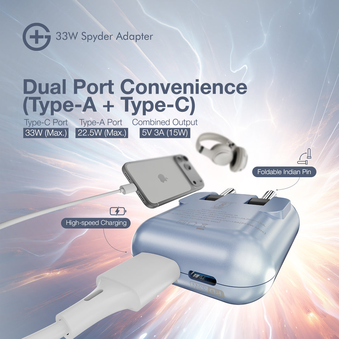 G+ Spyder Adaptor - 33W Fast Charging (Light Blue)