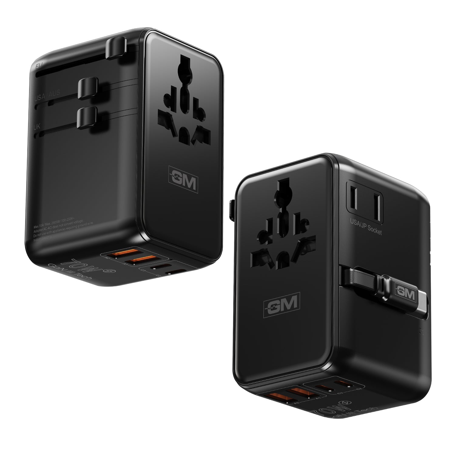 Travel Ease Pro Adaptor 70W Type C with Retractable Cable (Black)