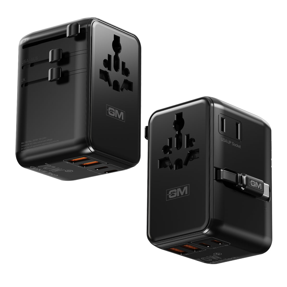 Travel Ease Pro Adaptor 70W Type C with Retractable Cable (Black)