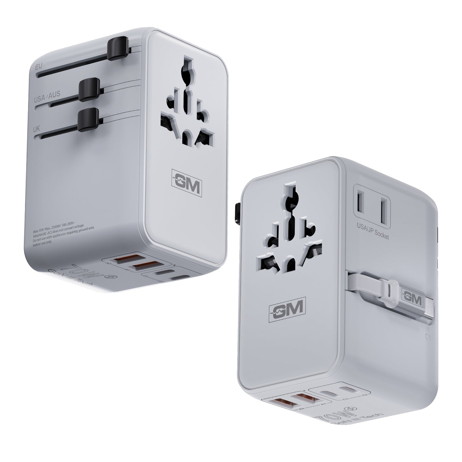 Travel Ease Pro Adaptor 70W Type C with Retractable Cable (White)