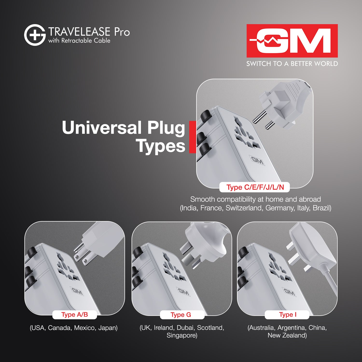 Travel Ease Pro Adaptor 70W Type C with Retractable Cable (White)