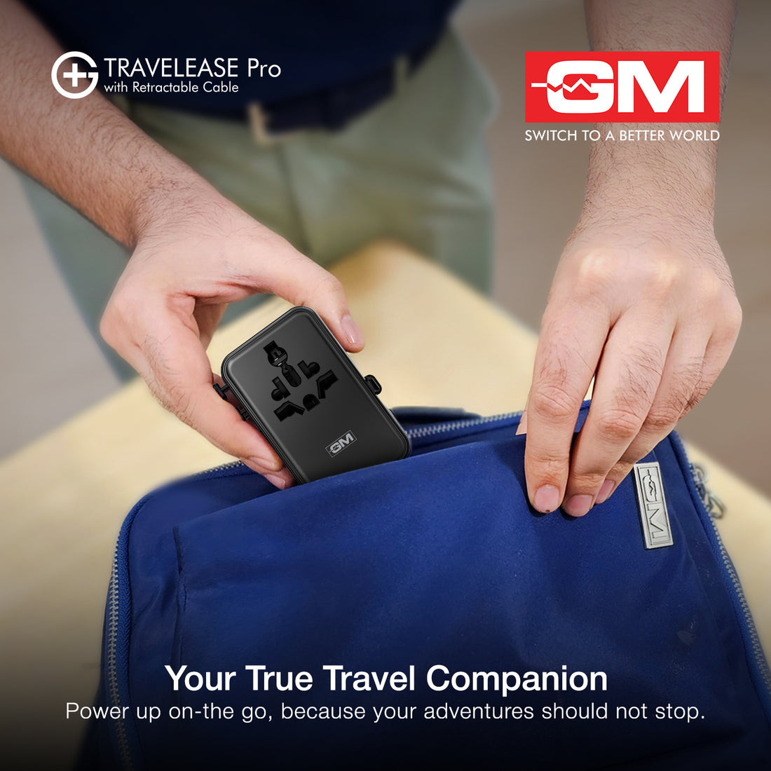 Travel Ease Pro Adaptor 70W Type C with Retractable Cable (Black)