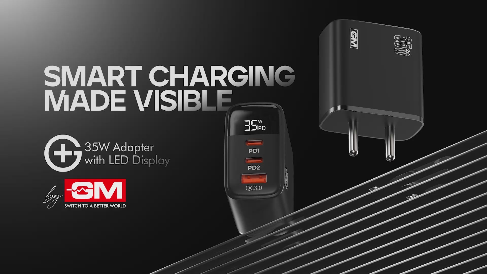 G+ Adapter with LED Display - 35W Fast Charging (Black )