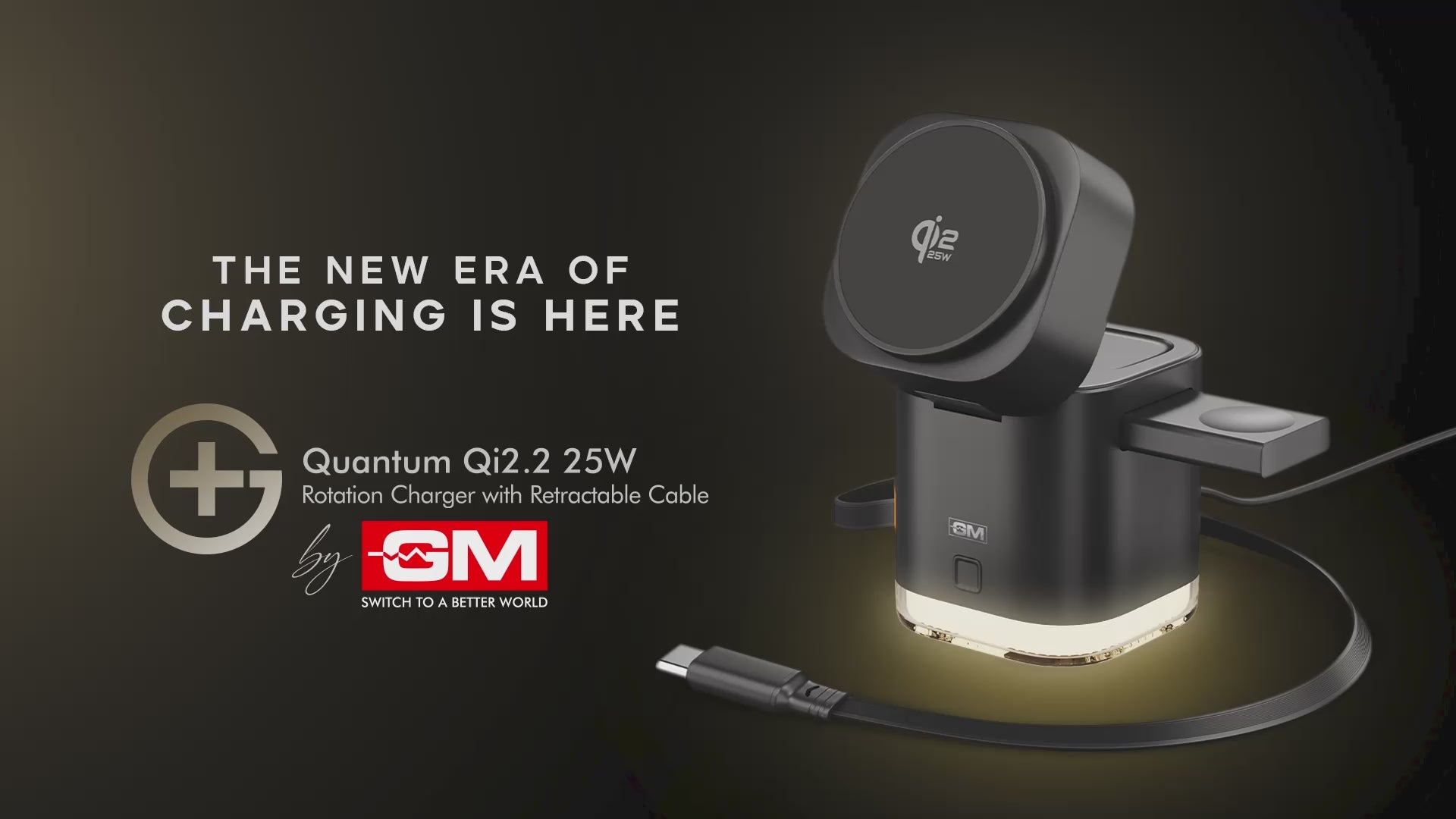 G+ Quantum Qi2.2 Rotation Charger with Retractable Cable 25W (BLACK)